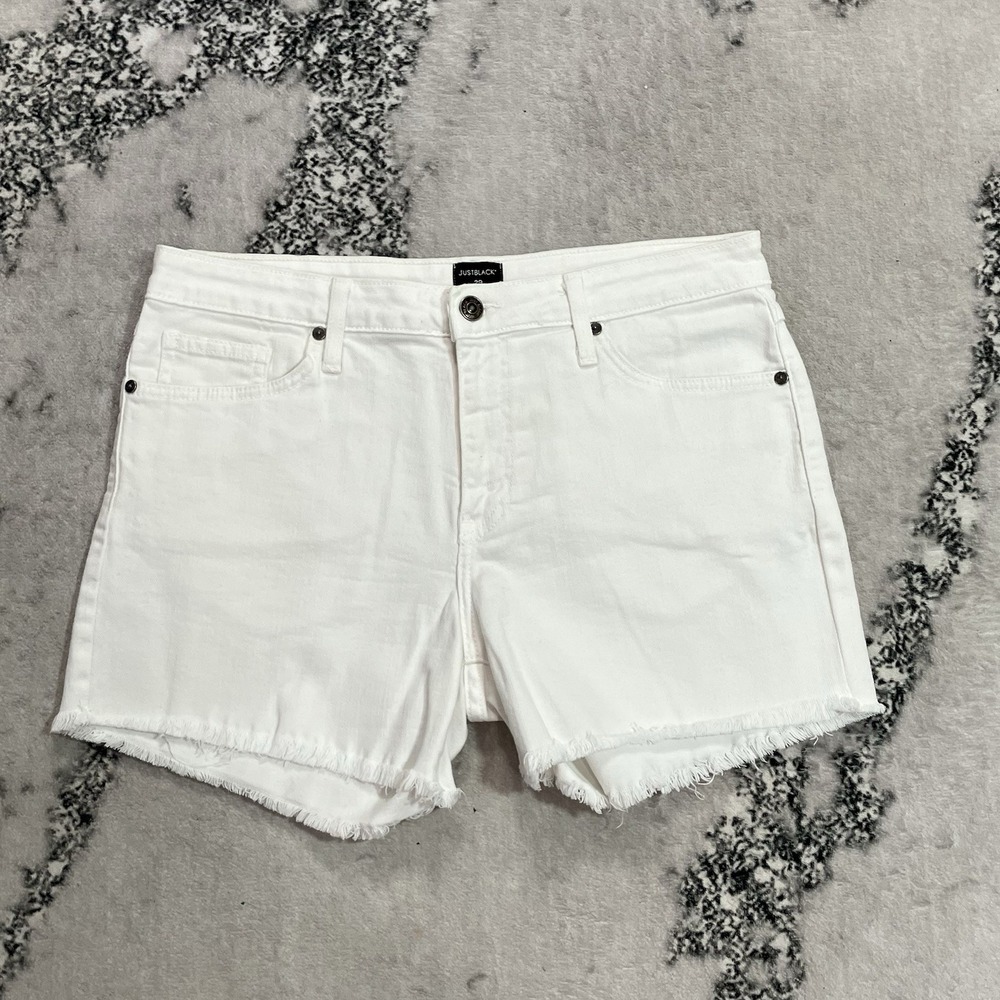Just Black Womens Size 29 White Denim Cutoff Shorts High Rise Raw Hem